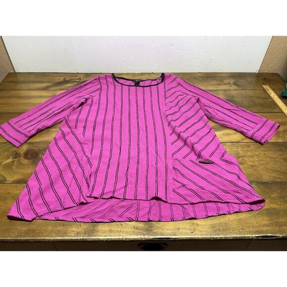 Ali Miles Pink Black Tunic Top Large Hanky Hem Button Detail Lagenlook - Picture 1 of 7